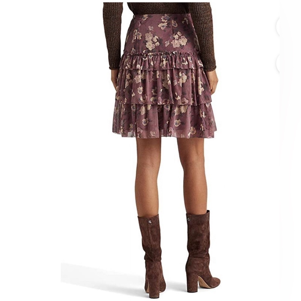 LAUREN RALPH LAUREN Purple Zippered Ruffled Tiered Skirt Lined Floral - Picture 3 of 9